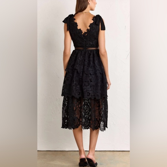 NY&C Floral-Crochet Tiered Tie-Shoulder Dress - Just Me Black Size M - Picture 2 of 9